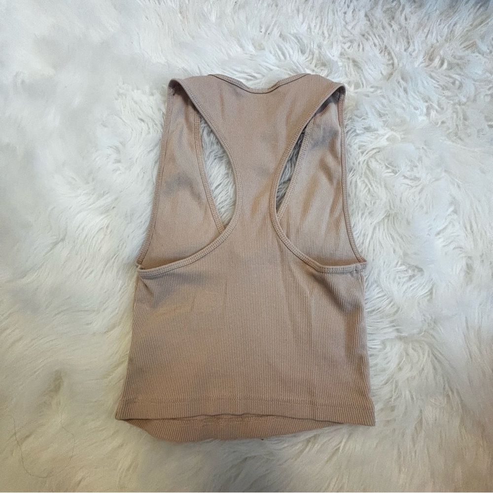 Zara Beige Ribbed Deep V Racerback Tank Top - Picture 2 of 4